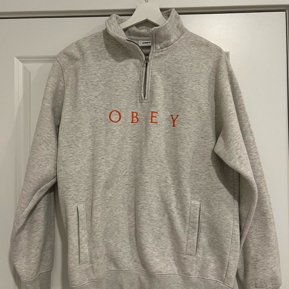 Obey Light Gray Zip Up sweatshirt